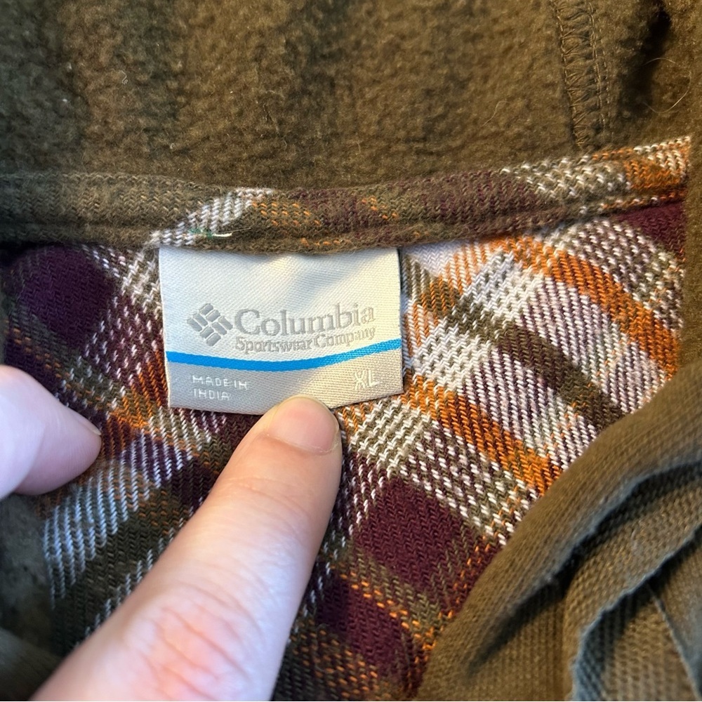 Columbia brown plaid flannel shacket with hood size XL gorpcore outdoors grunge - Picture 6 of 9
